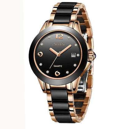 Sunkta Fashion Casual Quartz Woman Watch Elegant Luxury Ceramics Diamond Calendar Waterproof Ladies Women's Watches Montre Femme by All Mart Bristol Ltd
