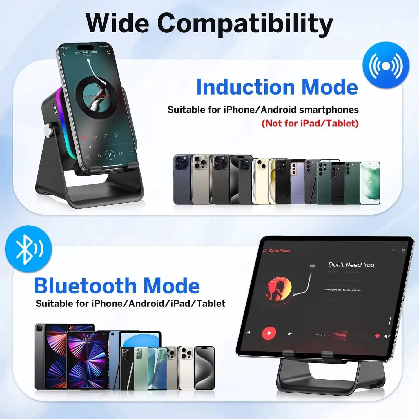 (Upgraded)5 in 1 Auto-Induction 5000Mah Wireless Induction Speaker 8 RGB Lights HIFI Sound Portable Bluetooth Phone Holder Gifts by All Mart Bristol Ltd