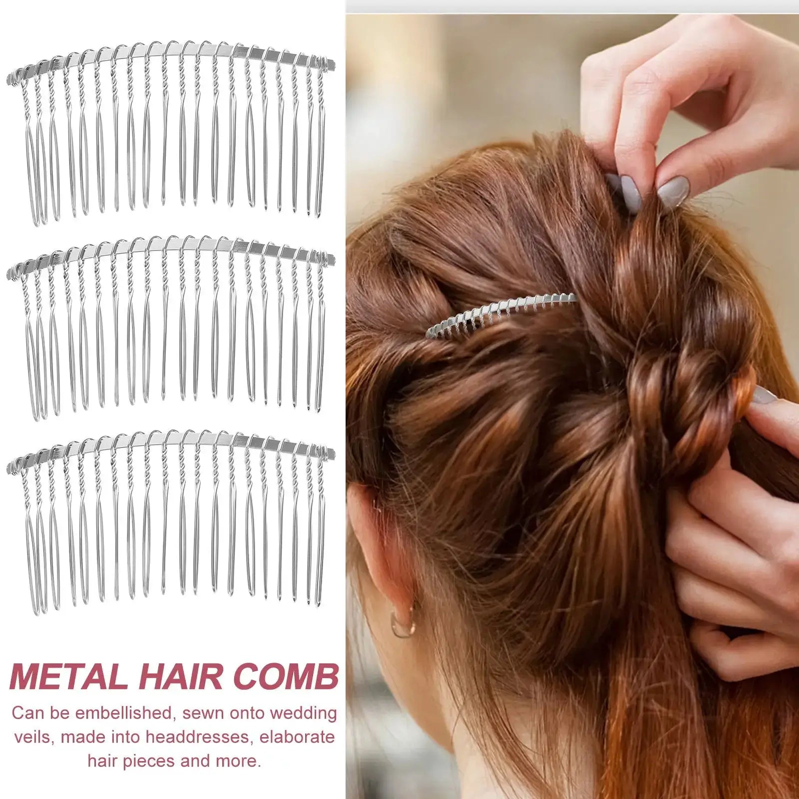 3 Pcs Iron Hair Comb 7 8cm Silver Metal Wire 20 Teeth Bridal Veil Comb Wedding Headdress Craft Hairpiece DIY Accessory For Pins by All Mart Bristol Ltd