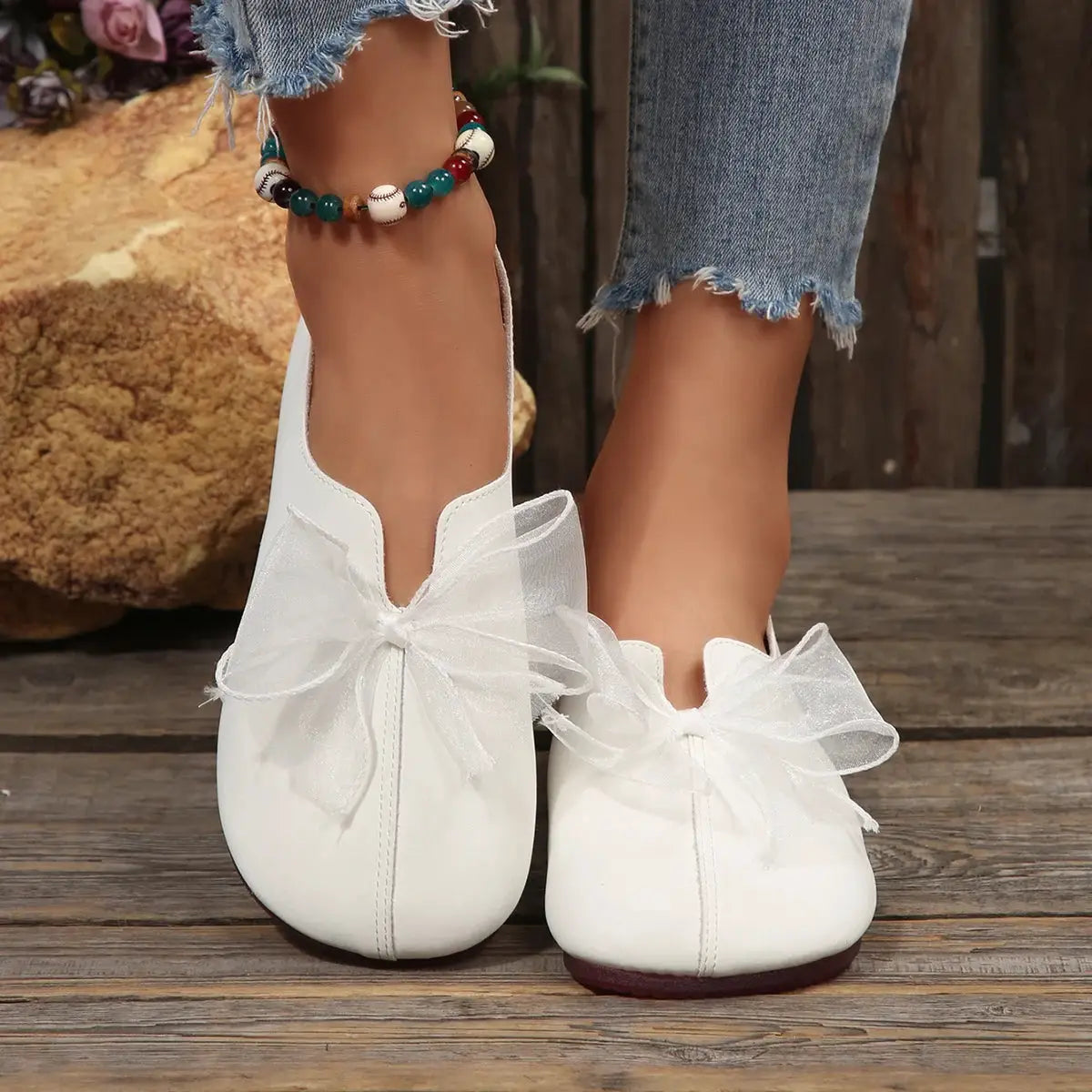 Women's Comfortable Flat Shoes, Decorated with Bows, Trending Round-Toe Chunky Shoes by All Mart Bristol Ltd