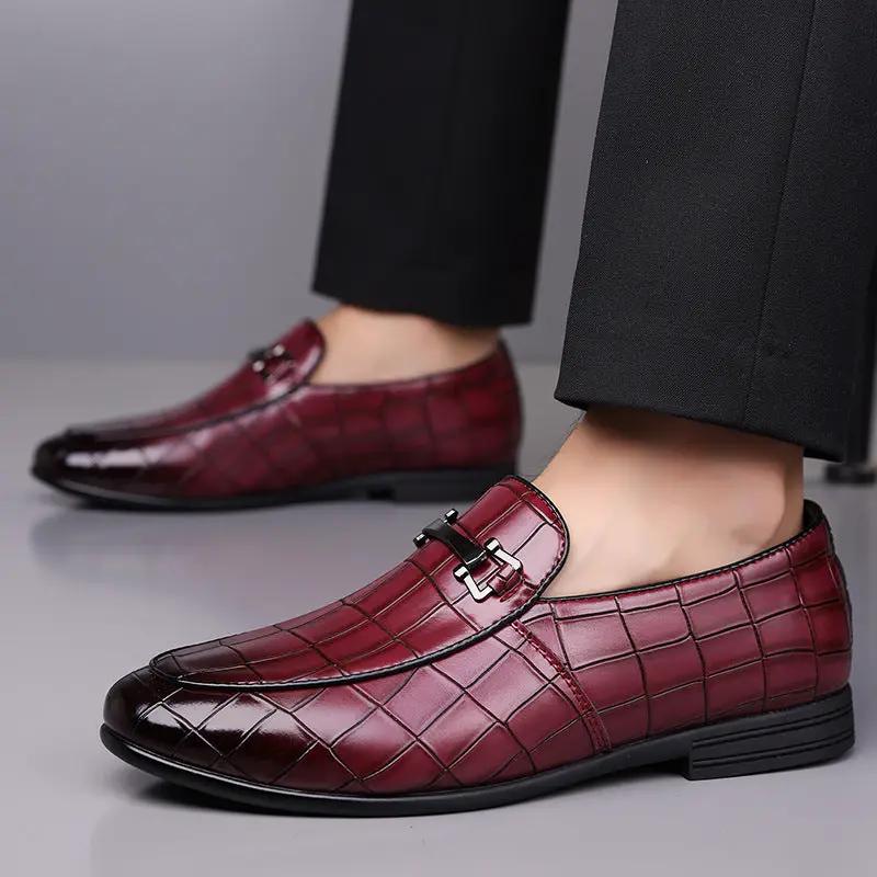 Men's Plaid Light Luxury Plus Size Rubber Sole Lightweight Leather Shoes by Dropshipman