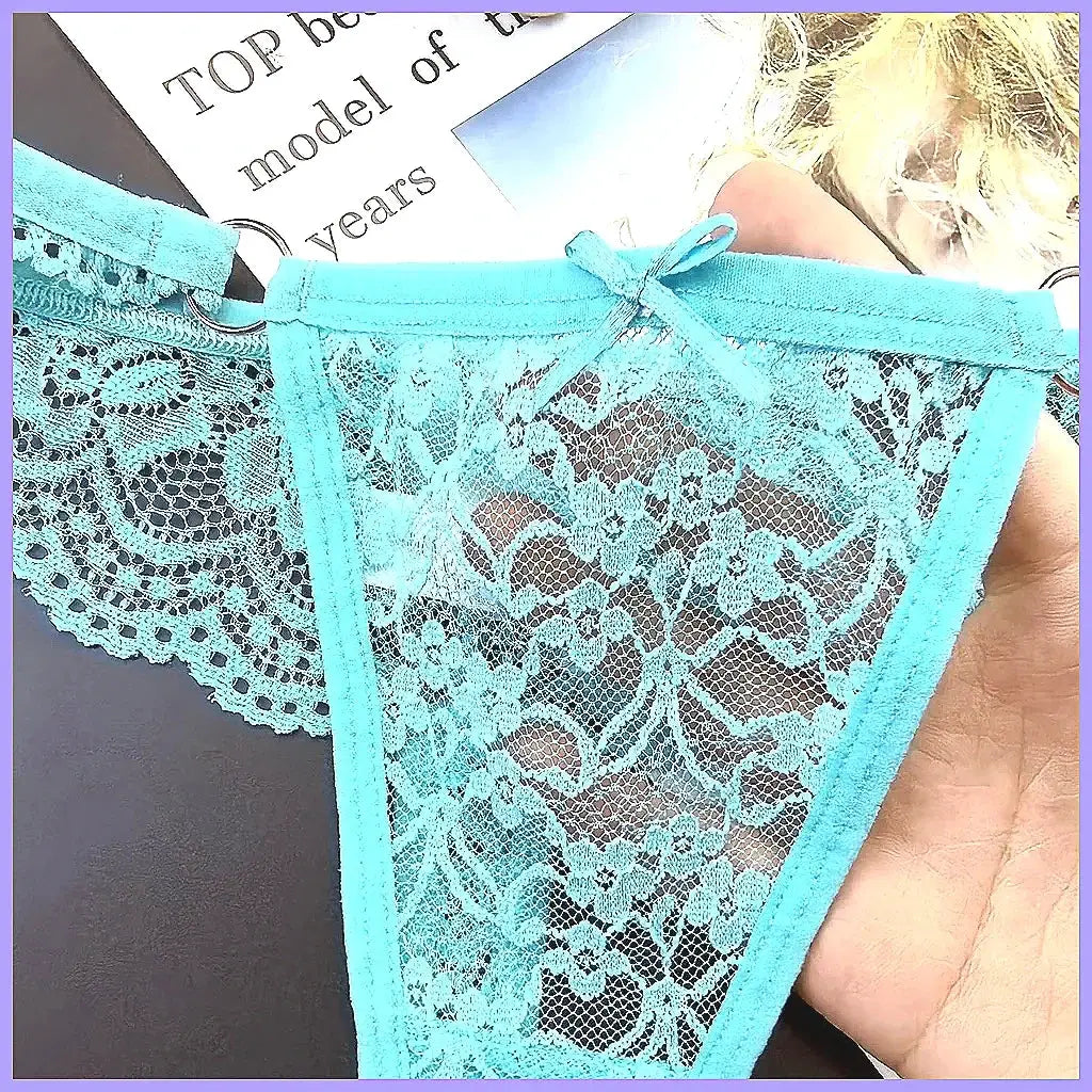 4Pcs Sexy Lace Thong Panties Women Low Rise Transparent Lingerie Set Plus Size by All Mart Bristol Ltd