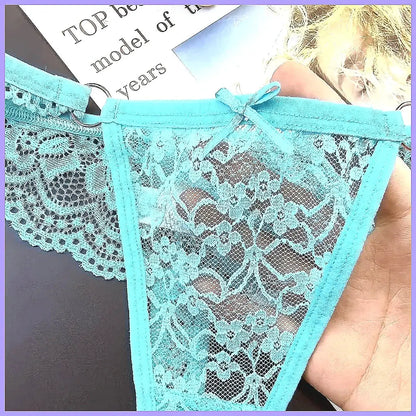 4Pcs Sexy Lace Thong Panties Women Low Rise Transparent Lingerie Set Plus Size by All Mart Bristol Ltd