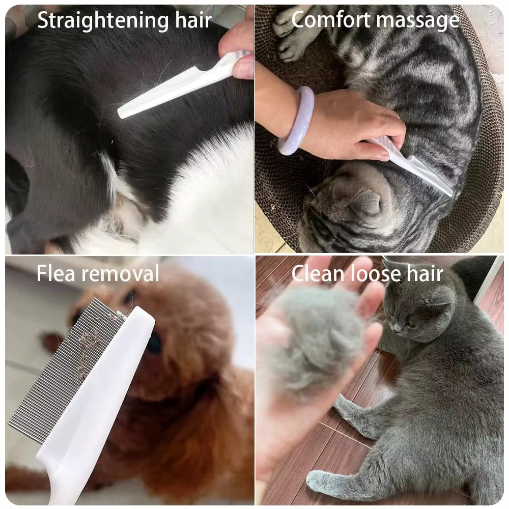 1Pcs Pet Flea Comb Cat/Dog Beauty Comb Stainless Steel Portable Pet Specific Dense Tooth Hair Removal Massage Cleaning Supplies