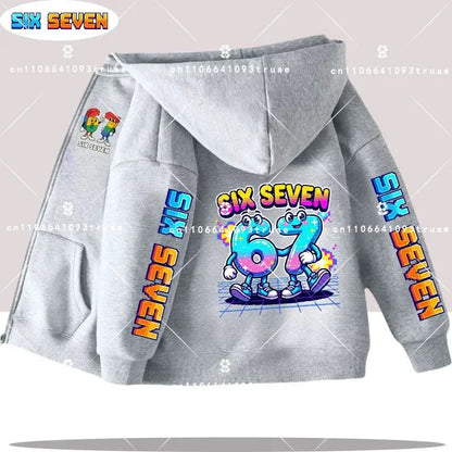 Hot Six Seven Children's Zip Up Hoodies Funny 67 Brainrot Zipper Hoody Clothes Kid Girl Boy Baby Casual Fashion Tops Sweatshirts by All Mart Bristol Ltd