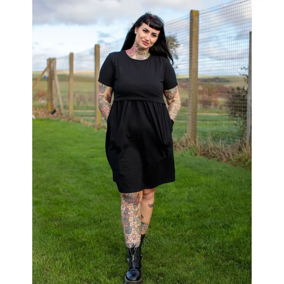 Casey Black Cotton Breastfeeding Skater Dress by Stylish Mum