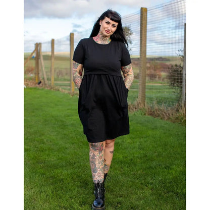 Casey Black Cotton Breastfeeding Skater Dress by Stylish Mum