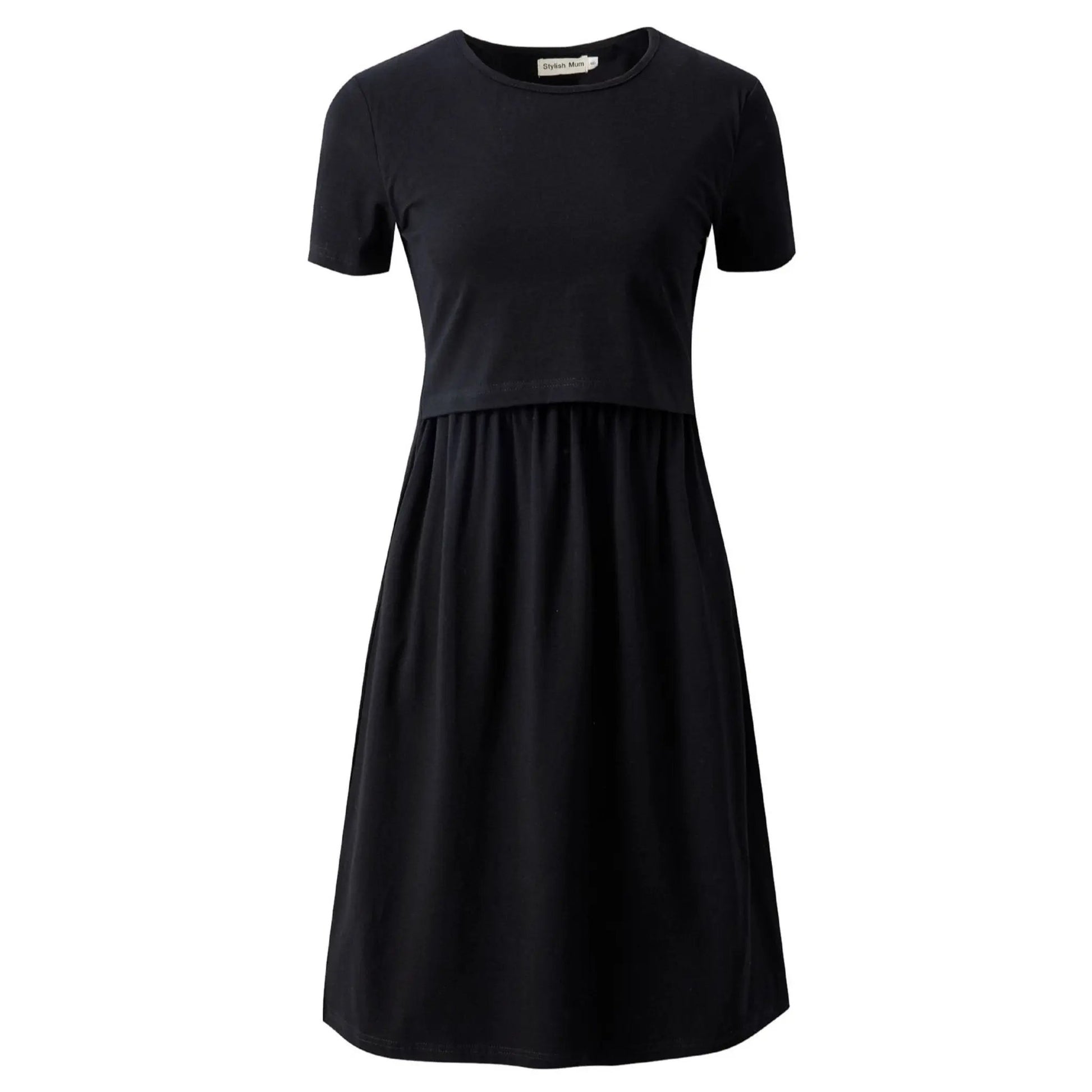 Casey Black Cotton Breastfeeding Skater Dress by Stylish Mum