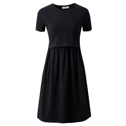 Casey Black Cotton Breastfeeding Skater Dress by Stylish Mum