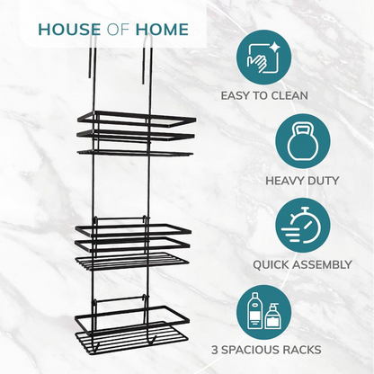 3 Tier Non Rust Hanging Shower Caddy Bathroom Organiser in Black by House Of Home