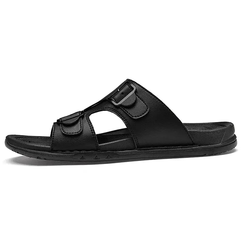 Summer Mens Leather Slippers Men Adjustable Slides Casual Sandals Brown Black Comfortable by All Mart Bristol Ltd