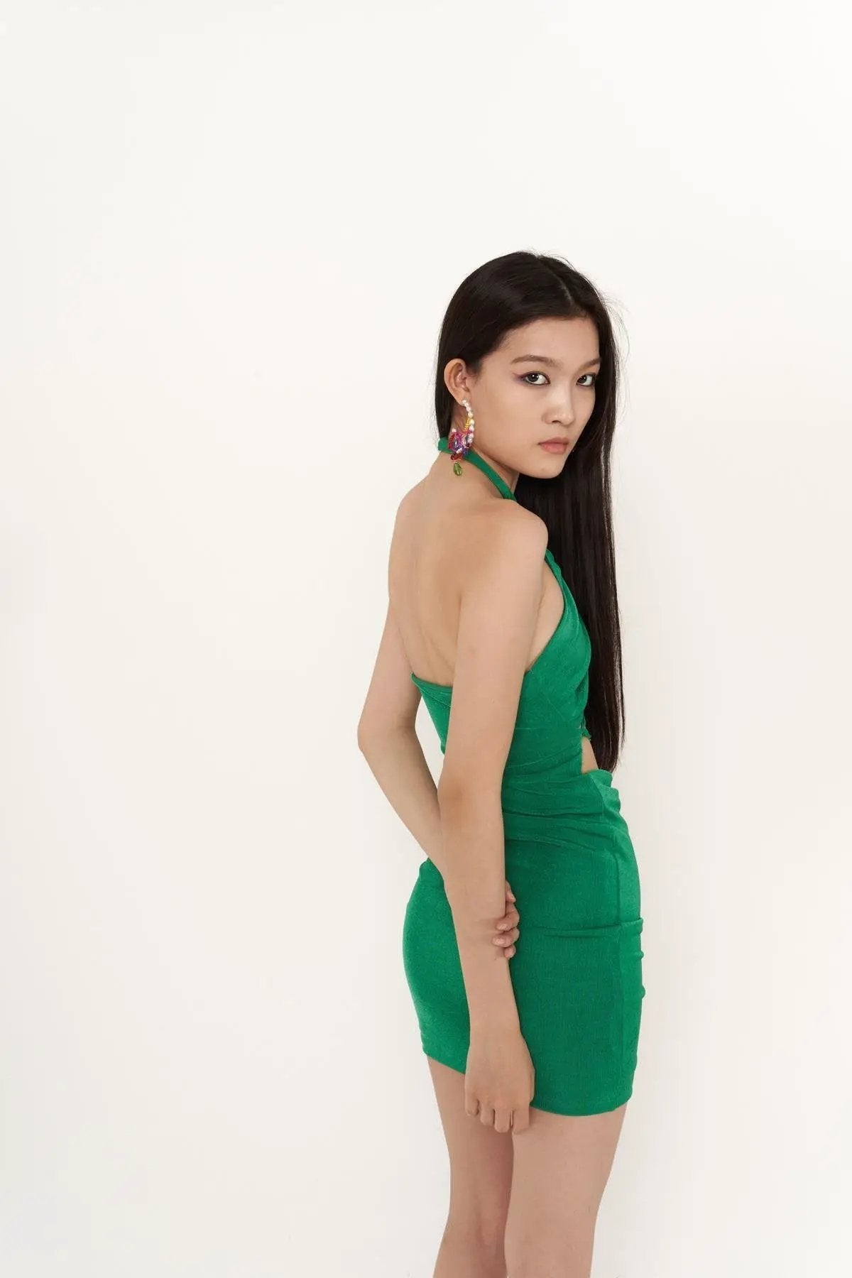Viola Green Gathered Mini Bodycon Dress by Holly Lolly