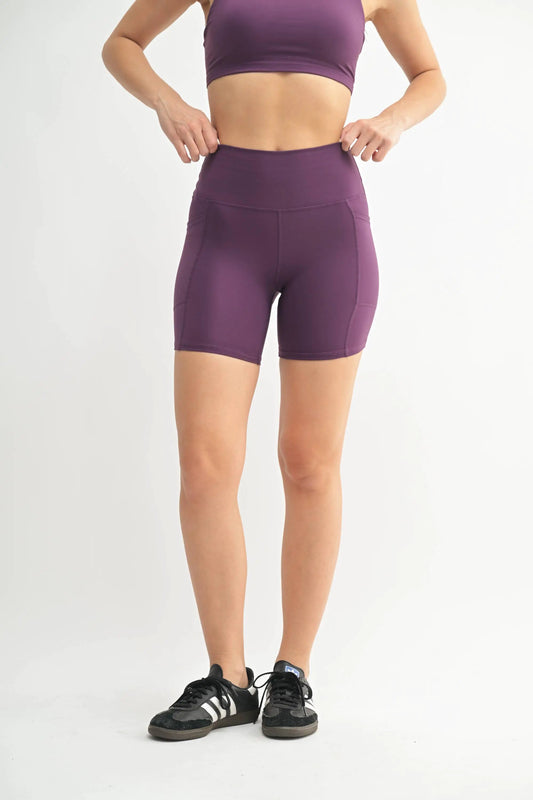 Merlot Performance Sculpt Pocket Biker Shorts by Me & I