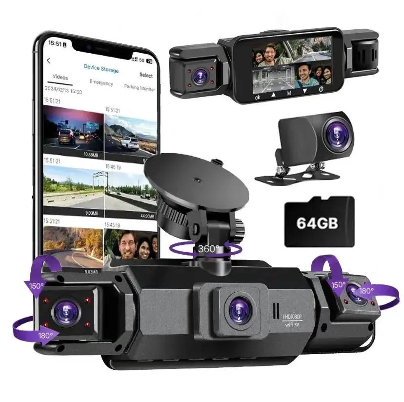 4 Channel Dash Cam with 360° Surround View Includes FREE OBD Cable for 24/7 Parking Monitor 4 Lens Front Rear inside Left Right Recording 3" Display, Built-In Wifi, 64GB Card Clear Night Vision, Hdr，Automotive Driving Recorder by All Mart Bristol Ltd
