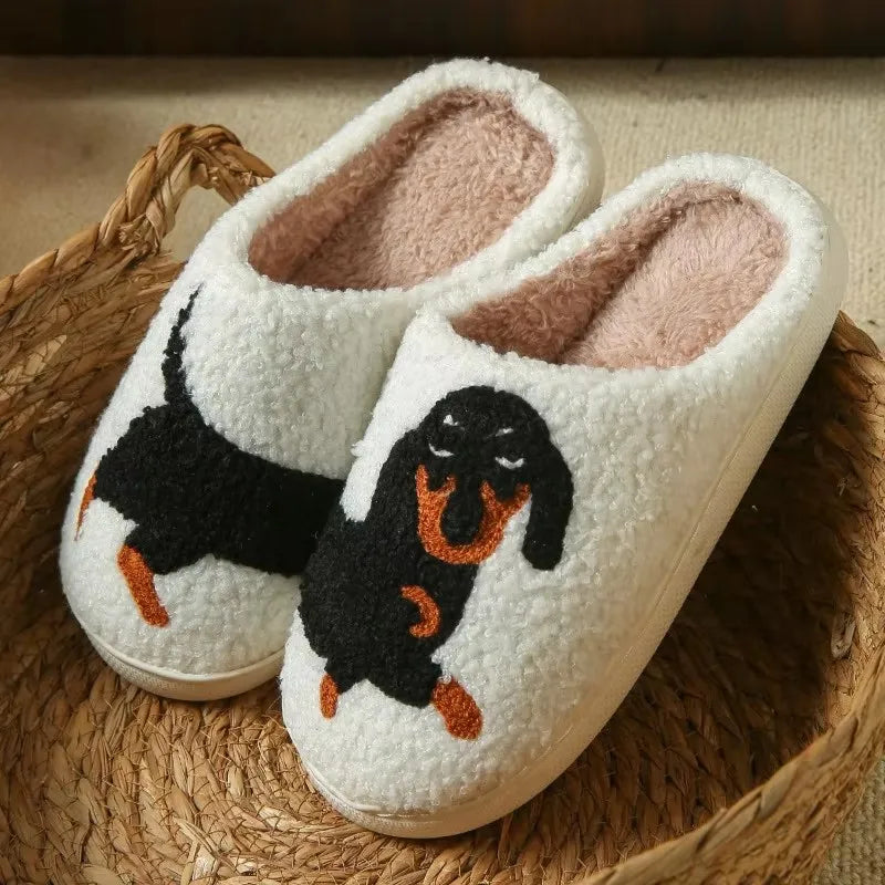 Cartoon Cute and Interesting Dachshund Dog Women Slippers Indoor Warm Comfort Lightweight Bedroom Winter Concise Cotton Shoes by All Mart Bristol Ltd