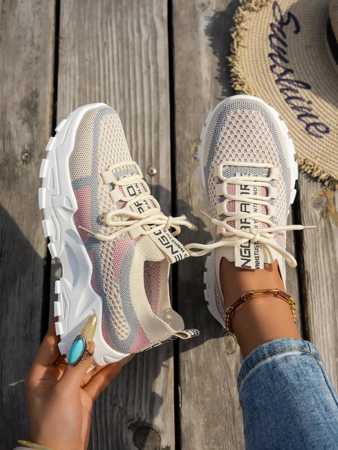 Flyknit Mesh Shoes Women's Breathable Lace-up Sneakers Walking Running Casual Shoes by Dropshipman