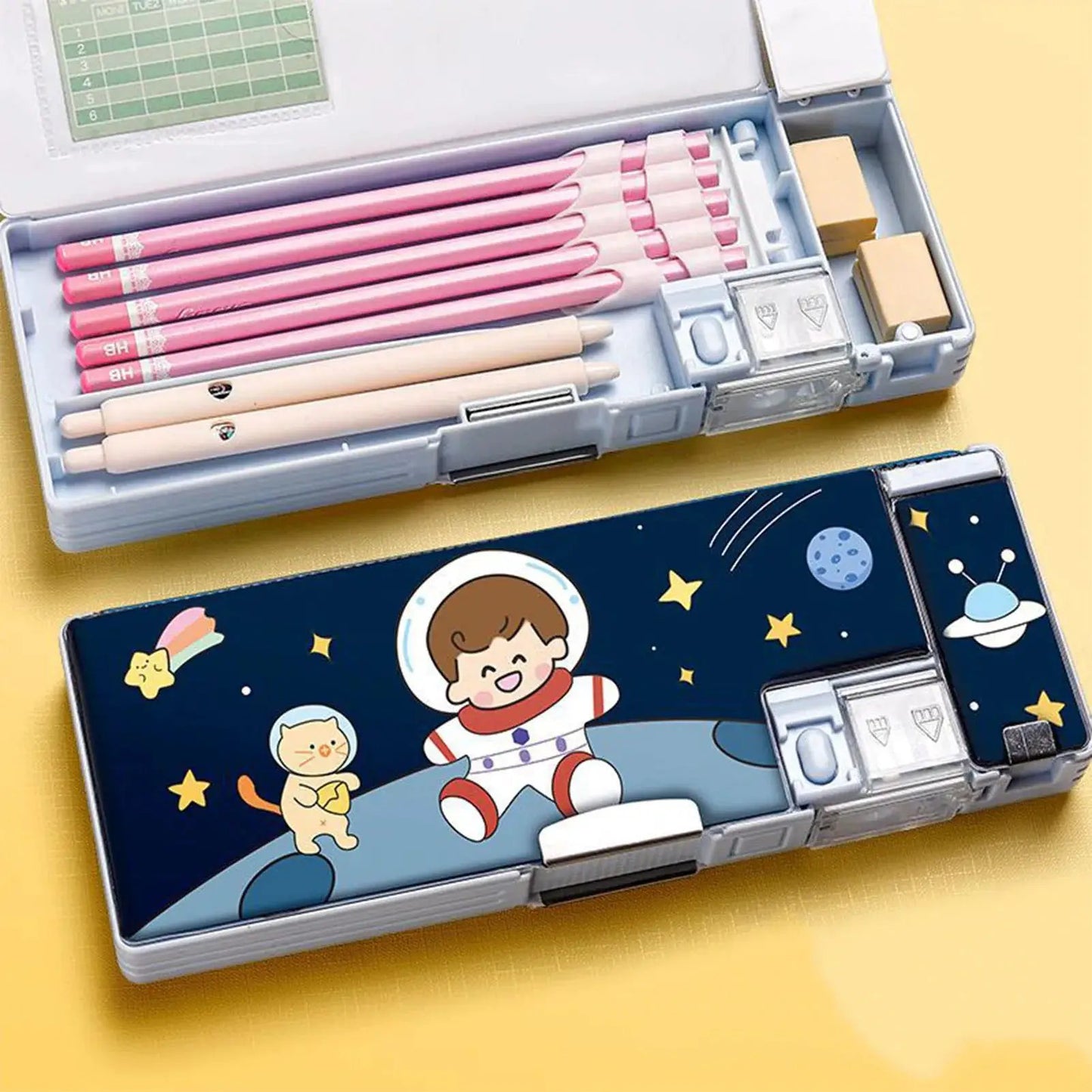 Plastic Stationery Organizer Box Unicorn Bear Astronaut Stationery Pencil Case School Gifts for Kids Teens Supplies by All Mart Bristol Ltd