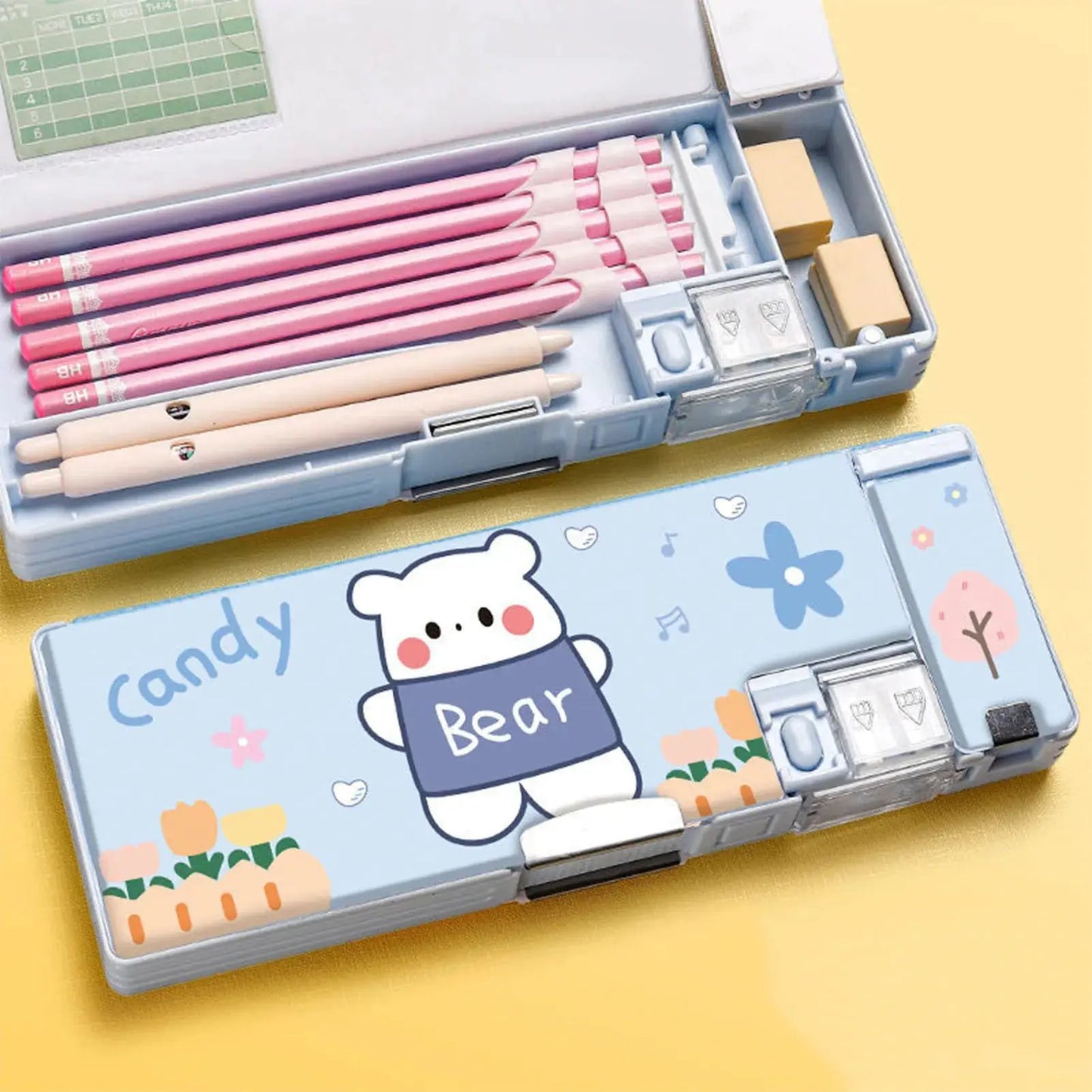 Plastic Stationery Organizer Box Unicorn Bear Astronaut Stationery Pencil Case School Gifts for Kids Teens Supplies by All Mart Bristol Ltd