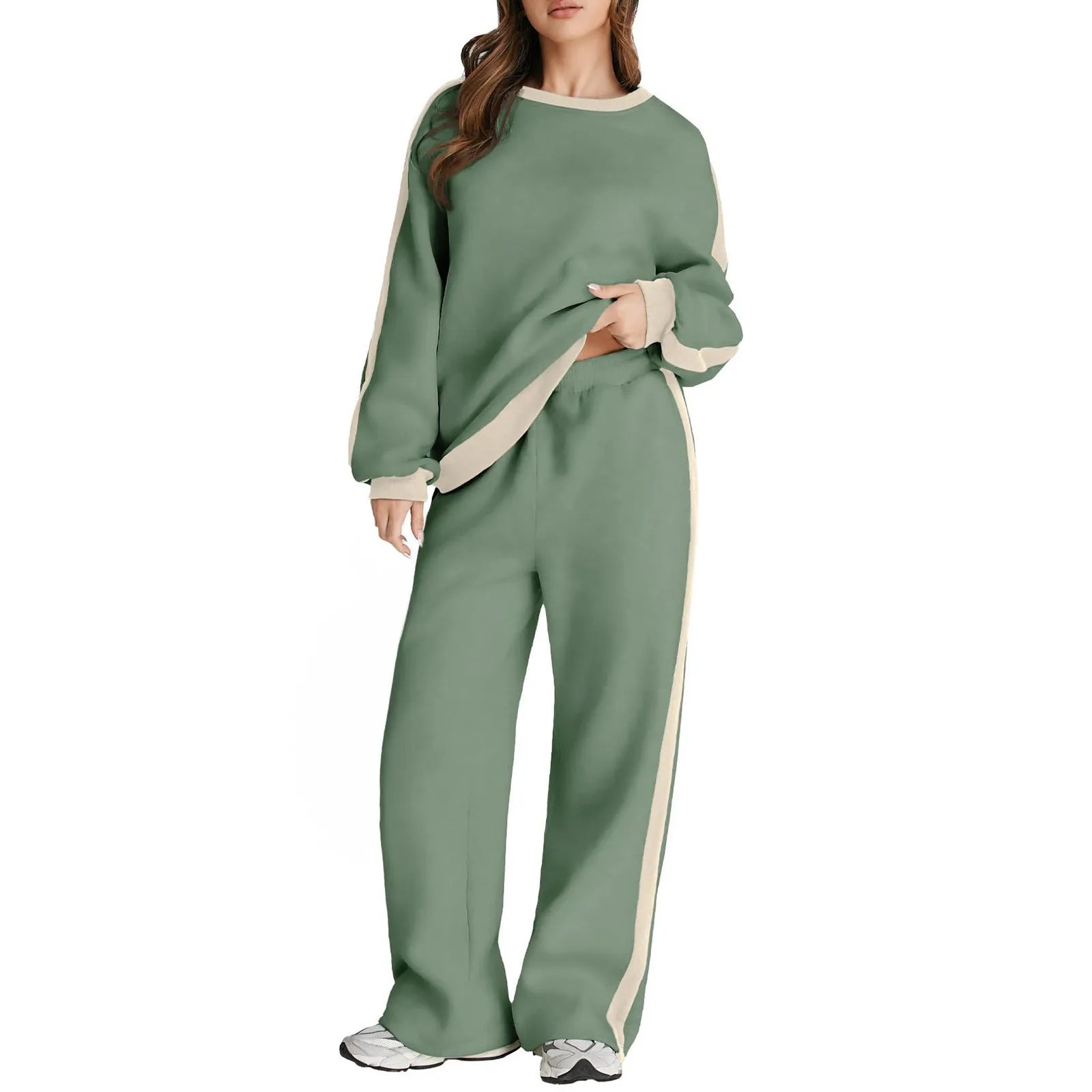 Cross-Border Spring and Autumn Casual Elegant Simple Color-Block Long Sleeve Fashion Loose Commuter Style Base Pullover Sweatshi by All Mart Bristol Ltd