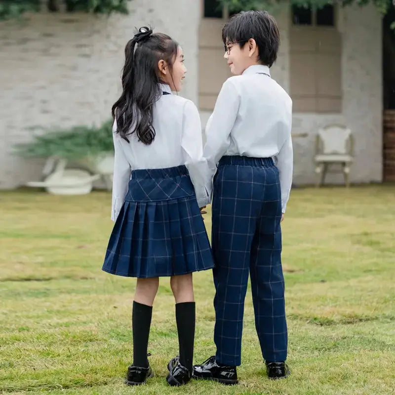 Kids British Plaid Vest Shirt Suit Pants Girls Waistcoat Blouse Skirts Children School Uniform Boys Korean Students Clothes Set by All Mart Bristol Ltd