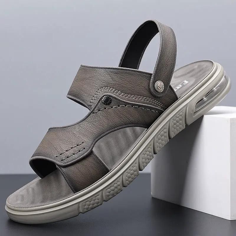 New Summer Genuine Leather Double Sole Middle-aged And Elderly Casual Beach Non-slip Men's Sandals by Dropshipman