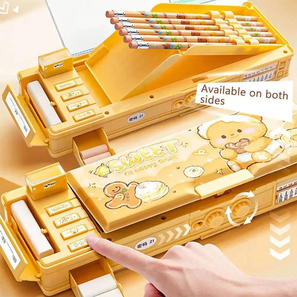 Cartoon Double Layer Pencil Case Large Capacity with Combination Lock Stationery Box Mechanical Pen Box Back to School Gift by All Mart Bristol Ltd