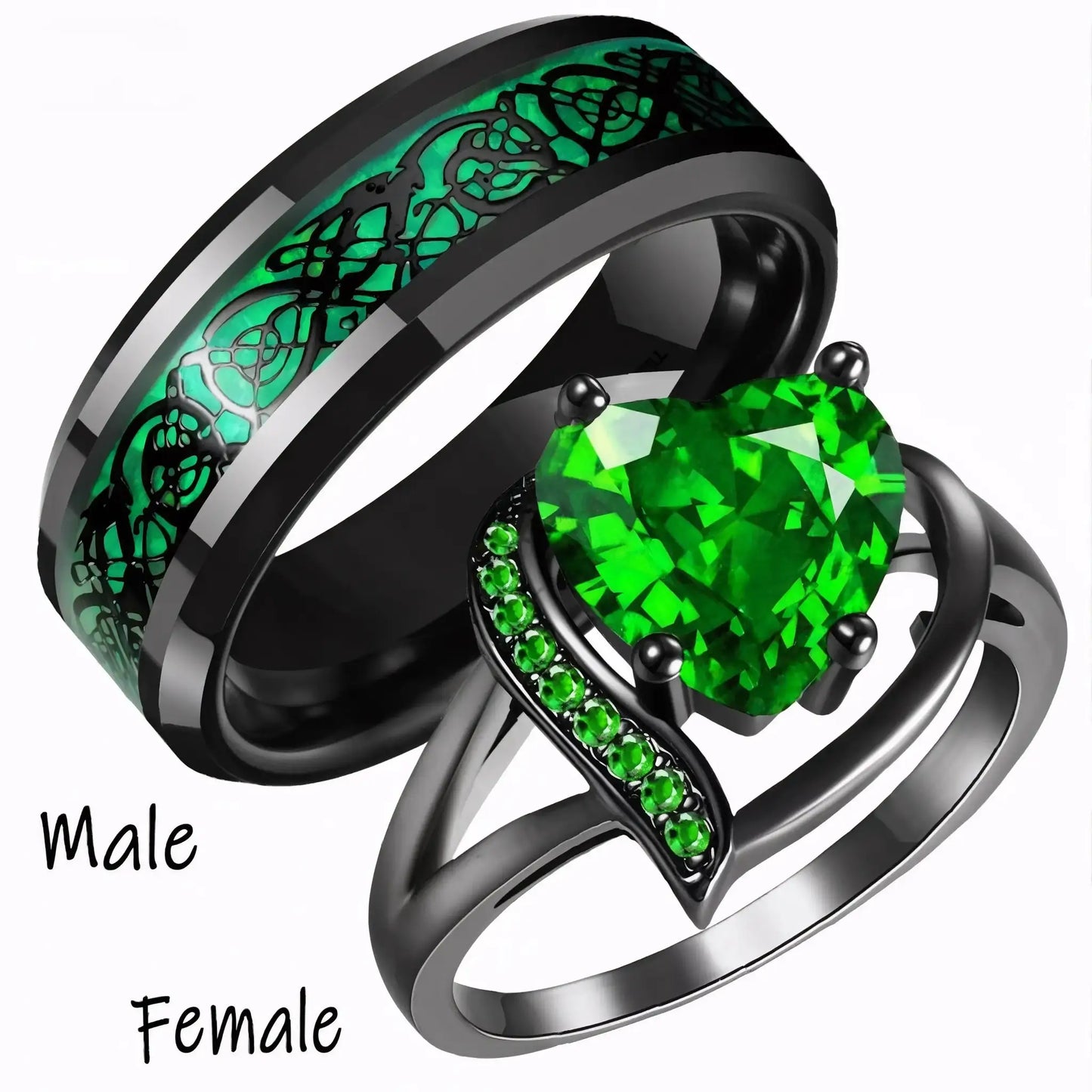 Couples Promise Rings with Heart & Dragon Designs Purple Red Green Blue Zircon Ideal for Engagement Wedding Gifts Romantic Theme Hypoallergenic Scratch Resistant Valentine'S Day Gift by All Mart Bristol Ltd