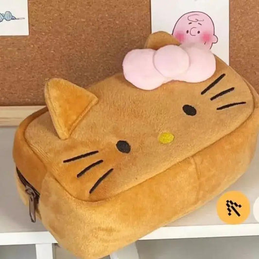 Cute Cartoon Cat Plush Pencil Case Large Capacity Stationery Bag Girls Kids UK by All Mart Bristol Ltd