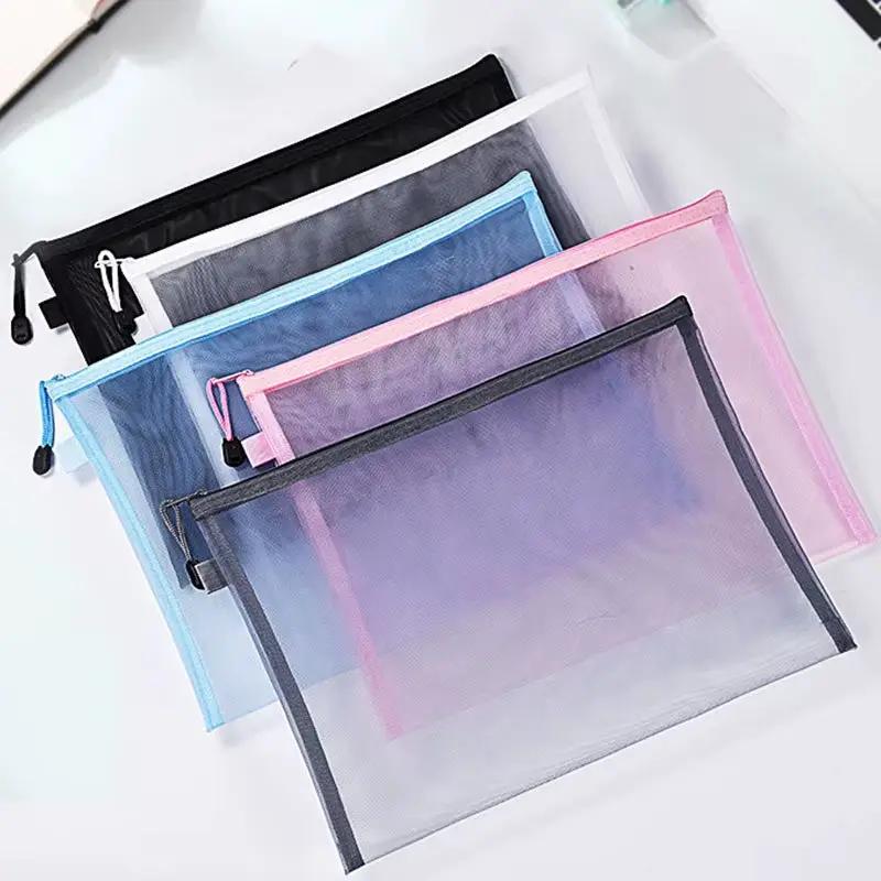 Nylon Mesh File Bag A4 A5 A6 Transparent Zipper Test Paper Information Bag Office Student Pen Bag Subject Bag Puzzle Storage Bag by All Mart Bristol Ltd