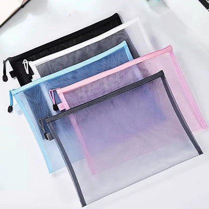 Nylon Mesh File Bag A4 A5 A6 Transparent Zipper Test Paper Information Bag Office Student Pen Bag Subject Bag Puzzle Storage Bag by All Mart Bristol Ltd