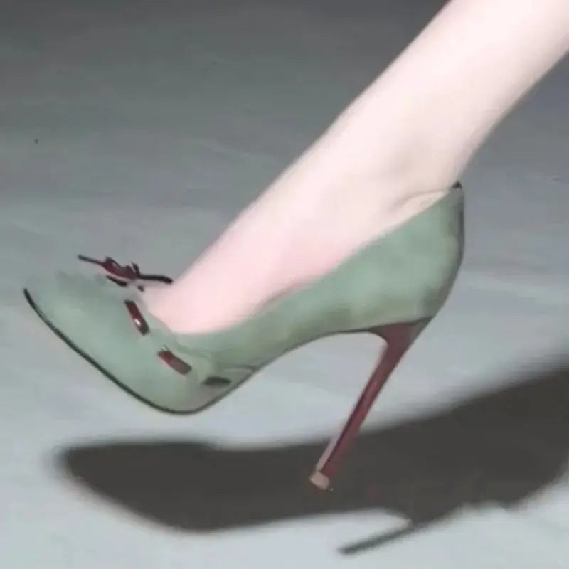 Temperament Super High Heel Single Shoe Round Toe Shallow Suede Butterfly Knot Slip-on Stiletto by All Mart Bristol Ltd