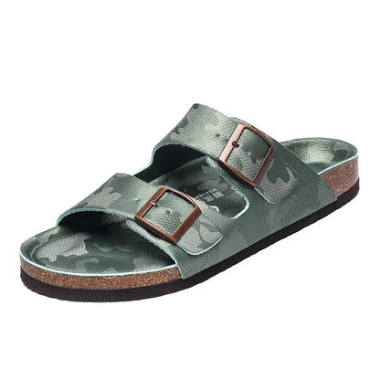 Platform Slippers Men's And Women's Same Frosted Leather Double-breasted Two-word Slippers by Dropshipman