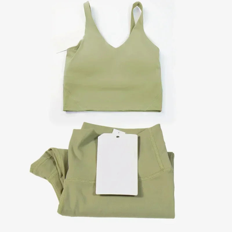 Classic women's 2-piece yoga outfit: U-shaped camisole top & high-waisted nude-feel leggings, suitable for fitness and workout. by All Mart Bristol Ltd