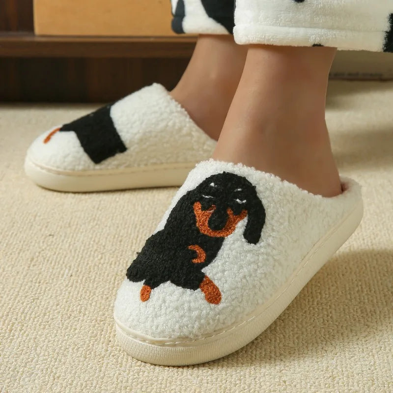 Cartoon Cute and Interesting Dachshund Dog Women Slippers Indoor Warm Comfort Lightweight Bedroom Winter Concise Cotton Shoes by All Mart Bristol Ltd