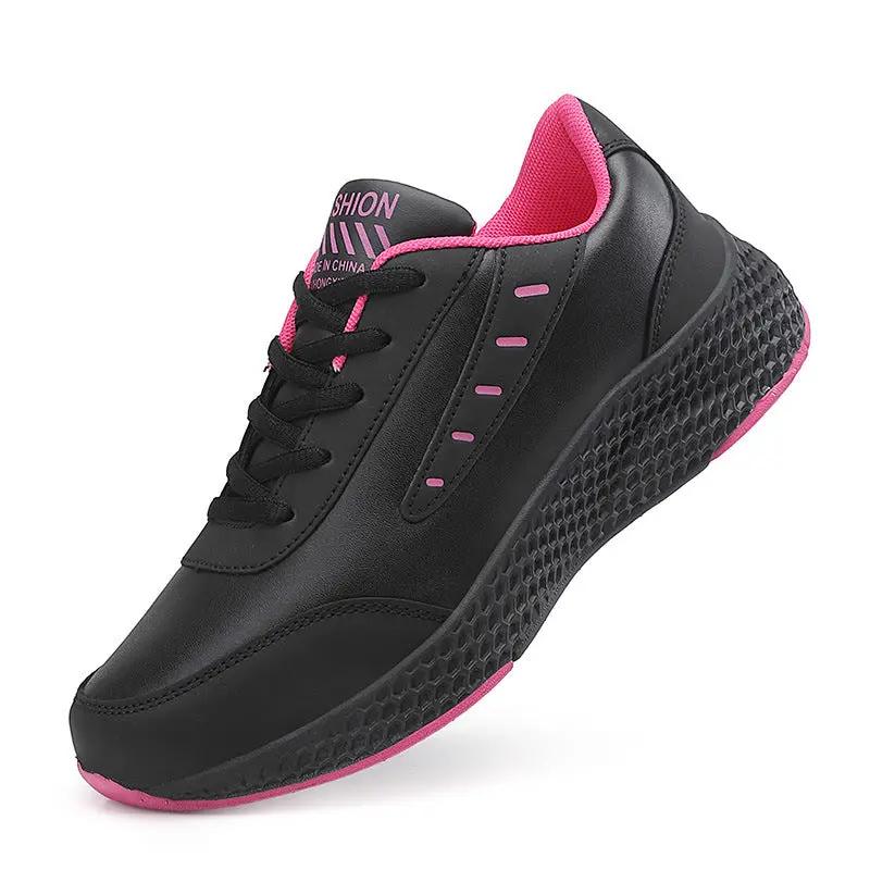 Leather Women's Shoes Casual Sneaker Round Toe Flat Heel Women's Running Shoes by Dropshipman
