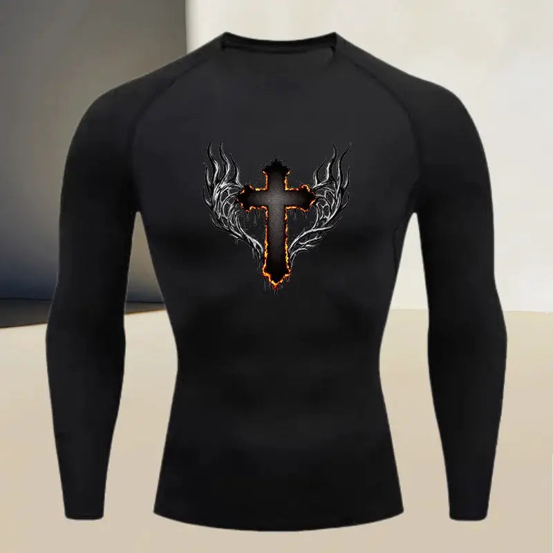 Men's round neck quick drying compression long sleeved printed top - a must-have for high stretch fitness and outdoor sports by All Mart Bristol Ltd