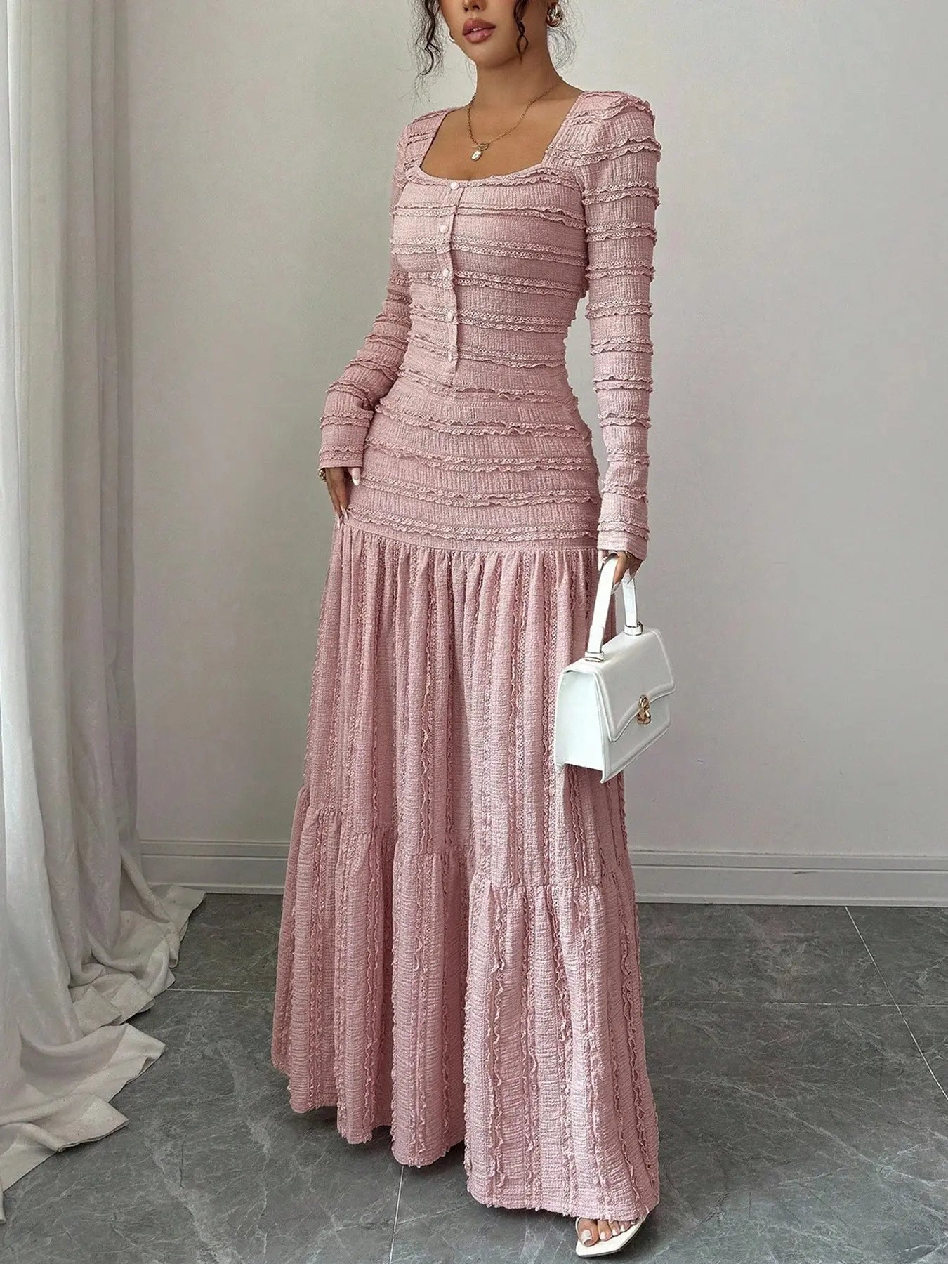 Women'S Casual Elegant Party Sweet Cute Long Sleeve Square Neck Dress, Womenswear Stylish Ladies' Formal Evening Wear Elegant Gown, Perfect for Special Occasions Valentine'S Day, Sweet and Cute by All Mart Bristol Ltd