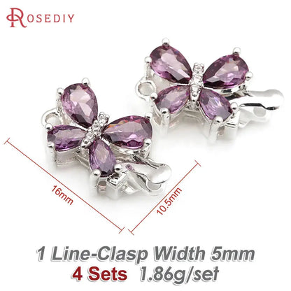 4 Sets 18K Gold Color Brass and Zircon Butterfly 1 Line and 2 Line Necklaces Connect Clasps Diy Jewelry Making Accessories by All Mart Bristol Ltd