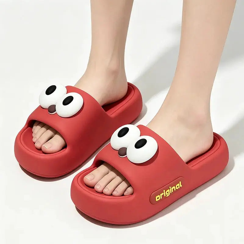 Cute Big Eyes Decorat Couple's Indoor Slippers Summer 2026 Comfort Thick Bottom Home Slippers Lightweight Non Slip Slides Women by All Mart Bristol Ltd