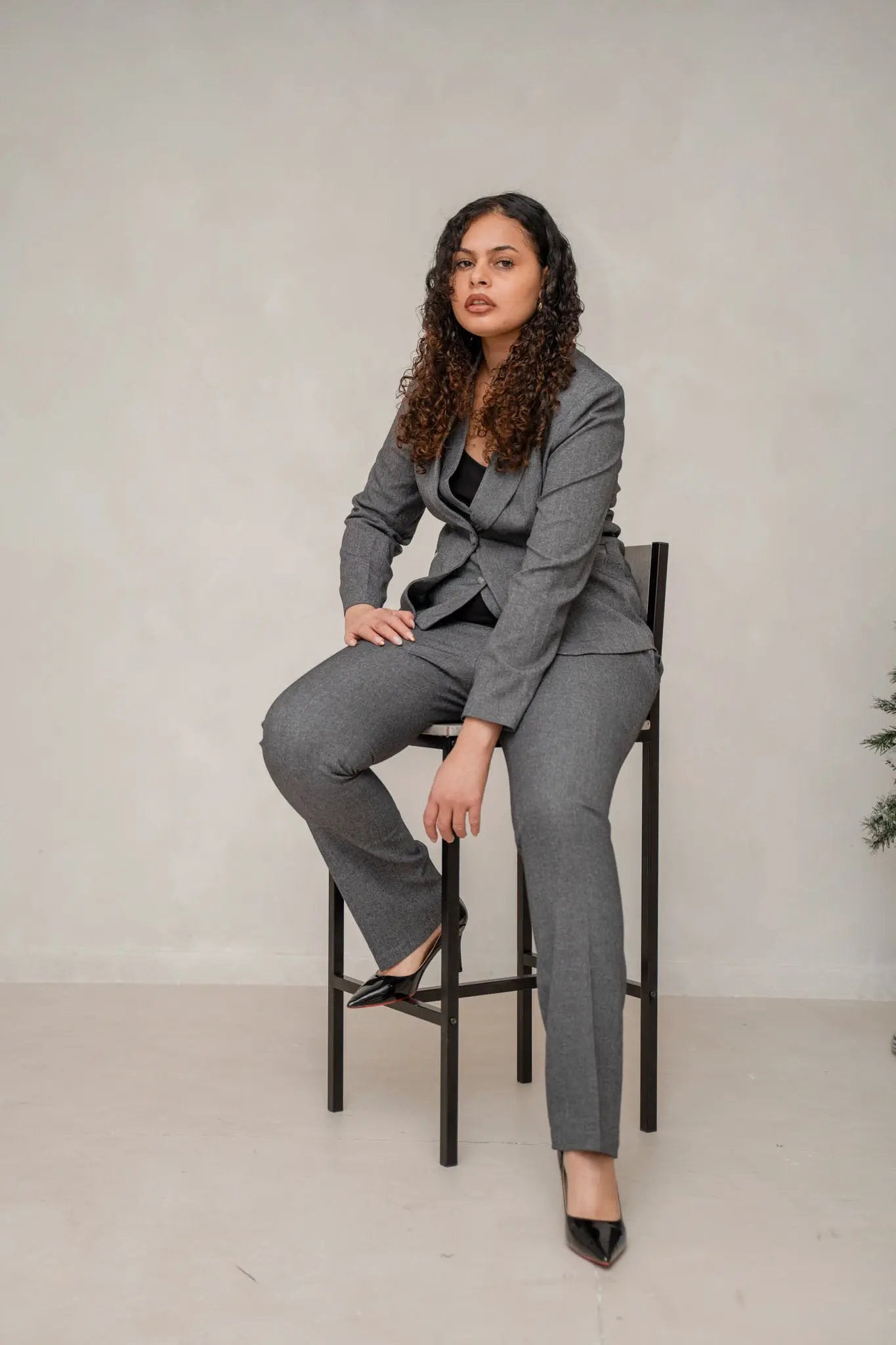 The slate grey 3-piece power pantsuit by EDKAY COLLECTION UK