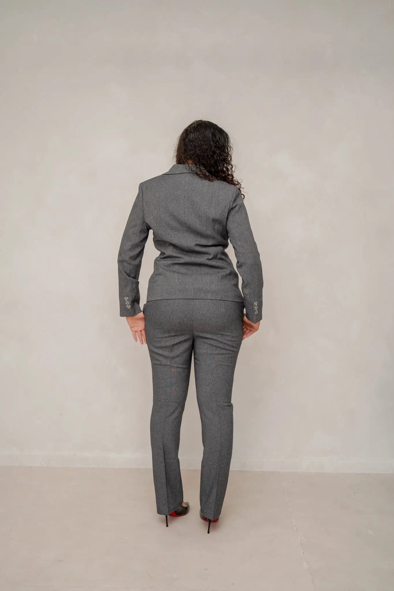 The slate grey 3-piece power pantsuit by EDKAY COLLECTION UK