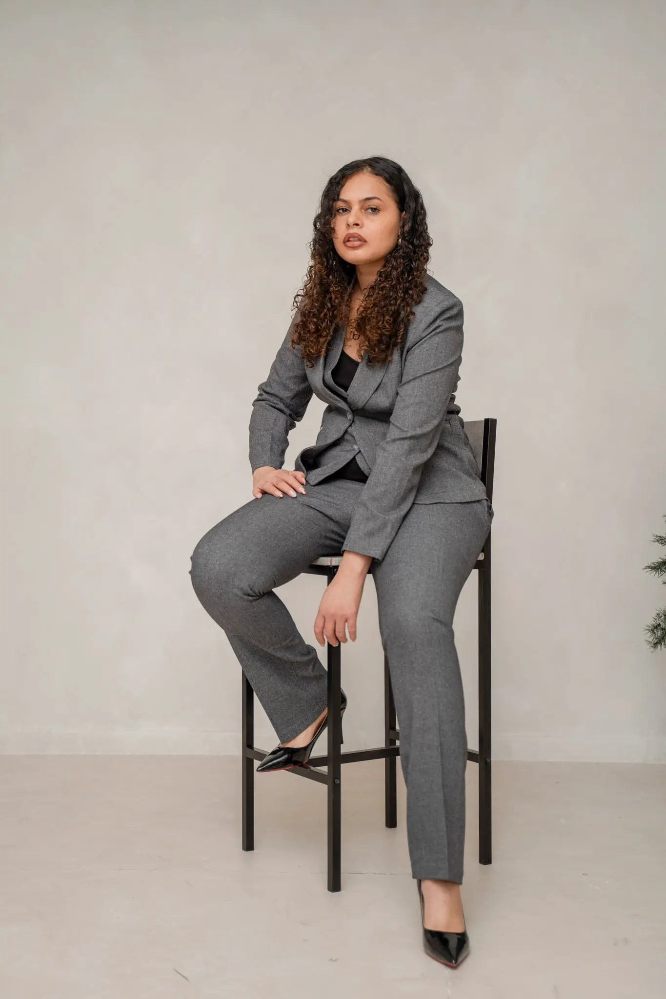 The slate grey 3-piece power pantsuit by EDKAY COLLECTION UK
