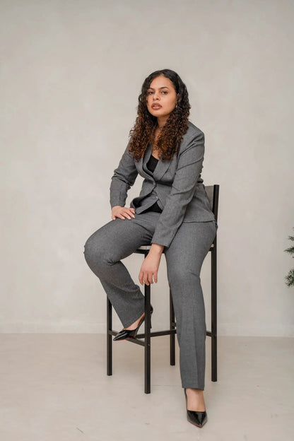 The slate grey 3-piece power pantsuit by EDKAY COLLECTION UK