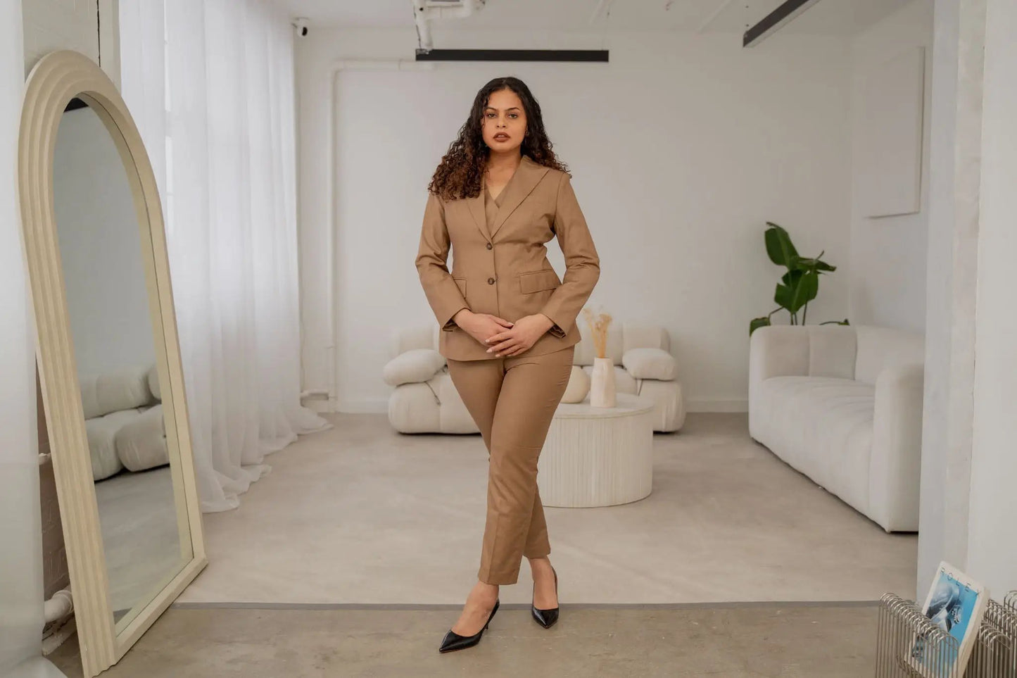 The coffee brown 3-piece midi pantsuit (UK size 12) by EDKAY COLLECTION UK