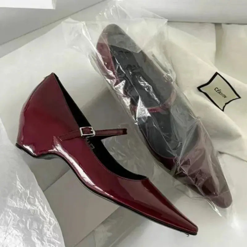 2026 New Arrival Sweet Elegant Shoes Women Wedge Heel Mary Jane Shoes Pointed Toe Women's Shoes Metal Buckle Trim Sandals 5413 by All Mart Bristol Ltd
