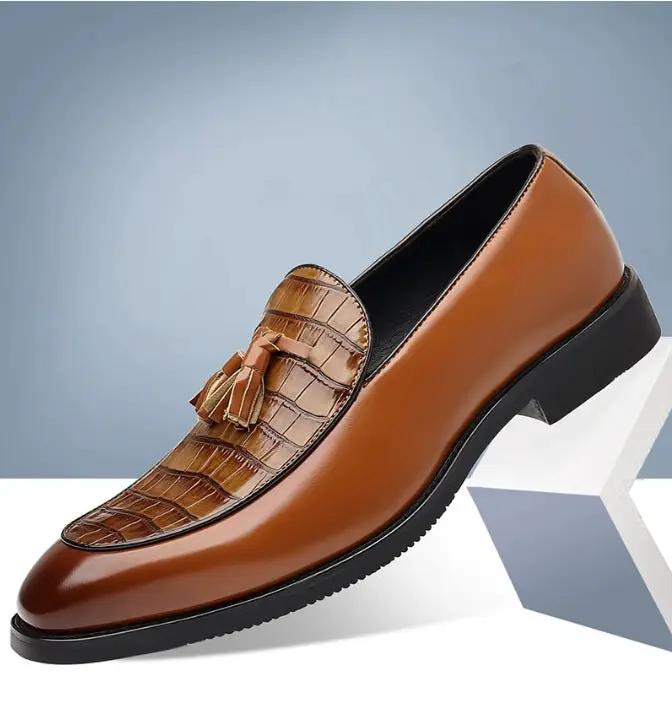 Mens Pointed-Toe British-Style Business-Casual Slip-On Leather Shoes by Dropshipman