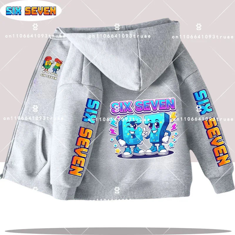 Hot Six Seven Children's Zip Up Hoodies Funny 67 Brainrot Zipper Hoody Clothes Kid Girl Boy Baby Casual Fashion Tops Sweatshirts by All Mart Bristol Ltd