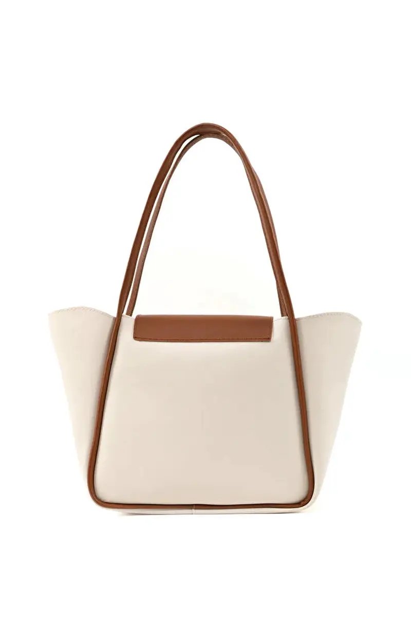 Large Faux Leather Snap Closure Tote Bag Single Compartment Hand Arm and Shoulder Bag by All Mart Bristol Ltd