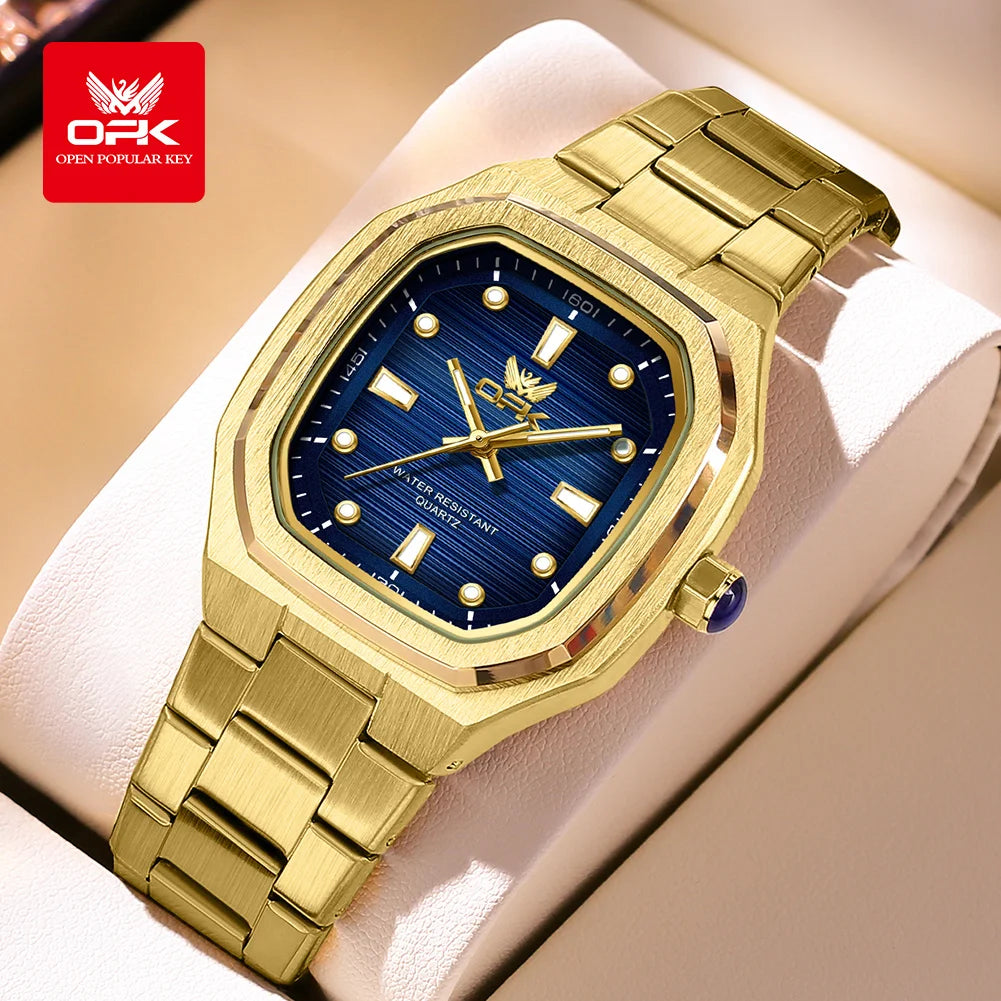 OPK 6044 Original Men Watches Stainless steel Waterproof New Men's Watch Square Dial Luminous Quartz Watch for Men by All Mart Bristol Ltd
