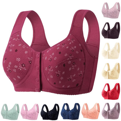 Women's Front Closure Bra Summer Printed Floral Underwear Comfortable Wire-Free Bralette Support U Back Soft Lingerie Apparel by All Mart Bristol Ltd